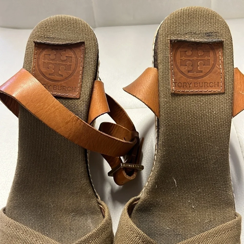 Tory Burch Espadrille Wedge Sandals w/Leather Strap Women's Size6B